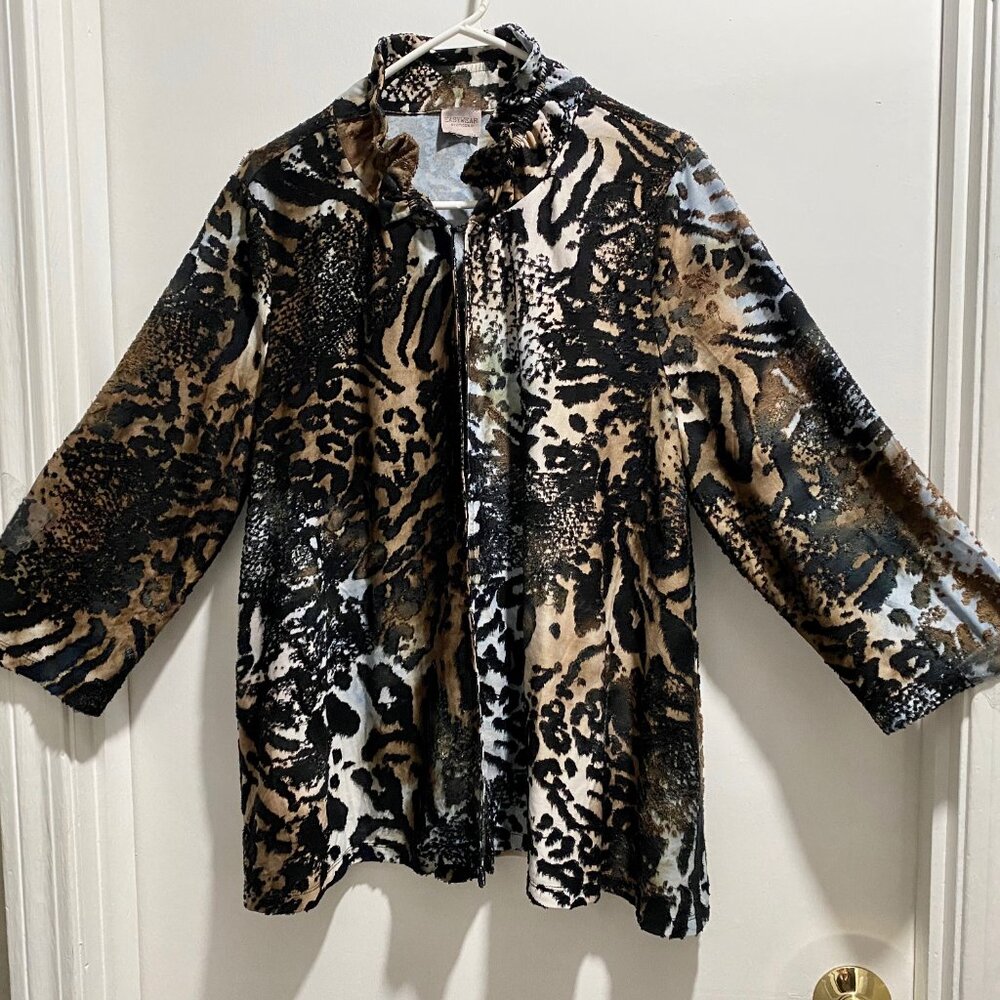 Chico's Tiger Print Textured Boho Whimsigoth Grunge Artsy Overlay Light Jacket L